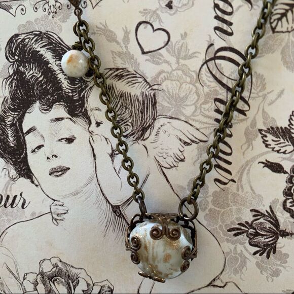 Hand crafted Semi Precious Beads/Brass Chain Necklace 18” - Picture 1 of 6